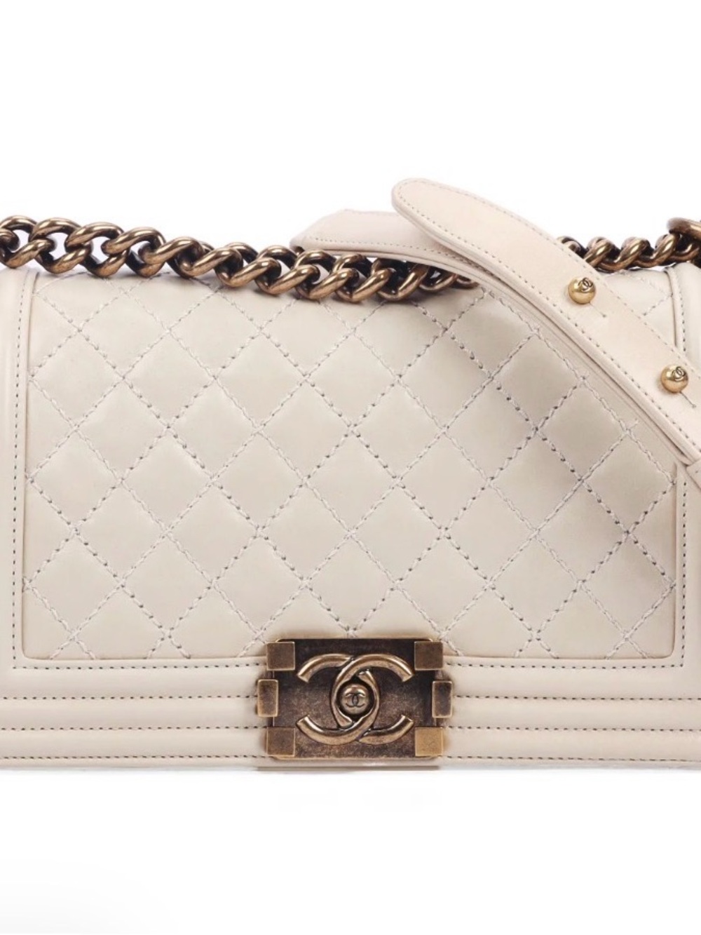 CHANEL Cream Boy Bag Medium with Antique Gold Hardware (Card and Dust Bag incl)